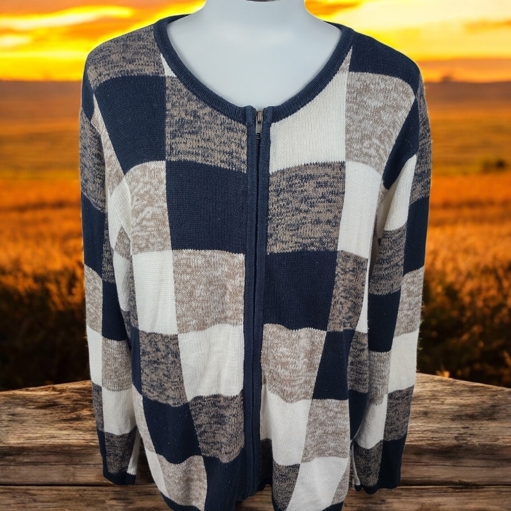 220 Hickory vintage Colorblock cardigan zip sweater Women's 3XL Block Top Style